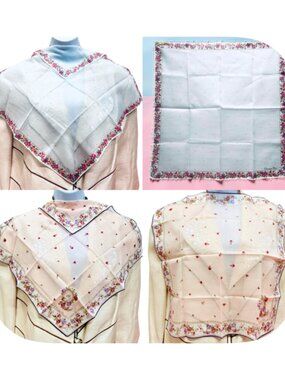 2) New-Beautiful Christian Dior Mini Scarf/Neck-kerchief Cott 19" Blue Pink (18